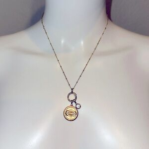 AWE INSPIRED gold vermeil cosmic eye pendant white topaz charms Saturn chain
